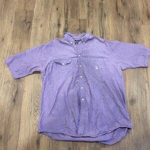 purple solid cotton half-sleeve button-up shirt